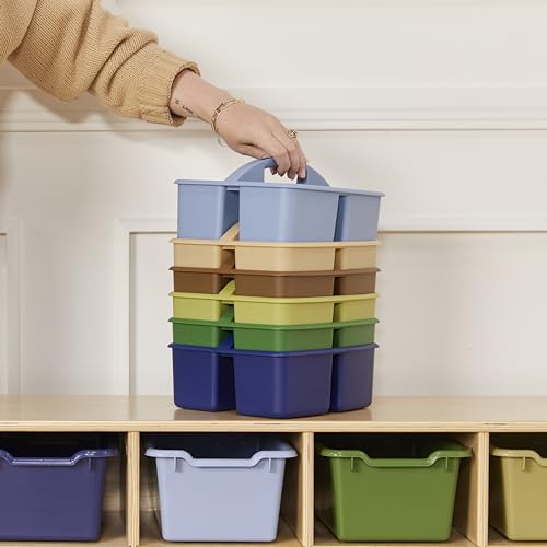 ECR4Kids 3-Compartment Small Plastic Caddy, Multipurpose Organization, Earthtone, 6-Pack - color: Earthtone
