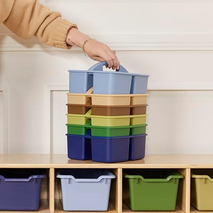 ECR4Kids 3-Compartment Small Plastic Caddy, Multipurpose Organization, Earthtone, 6-Pack - color: Earthtone