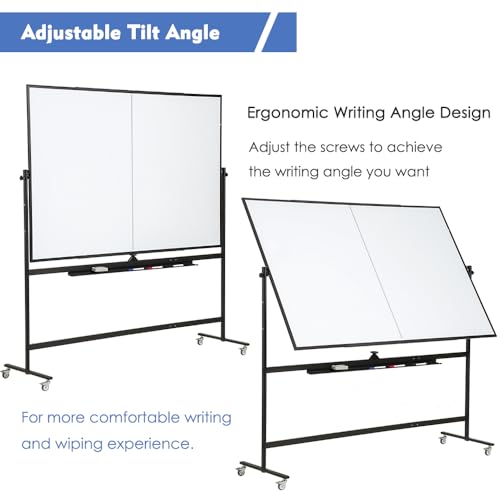 Large Magnetic Mobile Whiteboard 96"x48", Rolling Double Sided Stand Whiteboard on Wheels, Reversible Adjustable Height/Angle Dry Erase Board 8' x 4' Easel White Board for Office Classroom, Black - color: Black, size: 96"W x 48"H