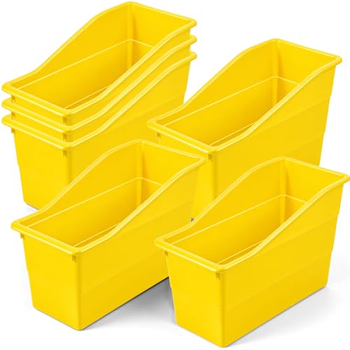 6 Pack Book Bins for Classroom Library, Storage Organizer Bins Holders, 11.4 x 5.5 x 7.4 Inch Durable Plastic Containers for School, Office, Kitchen & Home Organization (Yellow) - color: Yellow