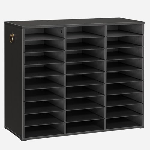 HOOBRO Literature Organizer, 27 Compartments Wooden Mail Organizer, Countertop Literature Sorter with Adjustable Shelves for Home, Office, School, Student Mailbox for Classroom, Black BK27WF01 - color: Black, size: 23.8"H