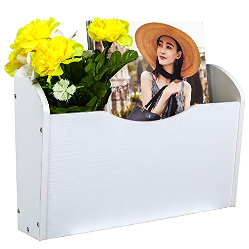 PAG Wall File Holder Wall Mounted Wood Hanging File Organizer for Office, 2 Pockets, White - color: White