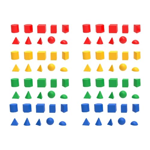 DuskHaven 80 Pieces Geometric Solid Blocks 3D Shapes Pattern Blocks Math Manipulatives Multicolor PP Material Suitable for Early Childhood