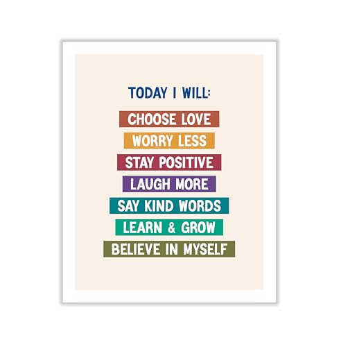 Poster Master Today I Will Canvas - Motivational Print - Daily Affirmations Art - Gift for Kids & Parents - Inspiring Wall Decor for Classroom or Kid's Room - 8x10 ROLLED Canvas - color: Style-09, size: 8"L x 10"W