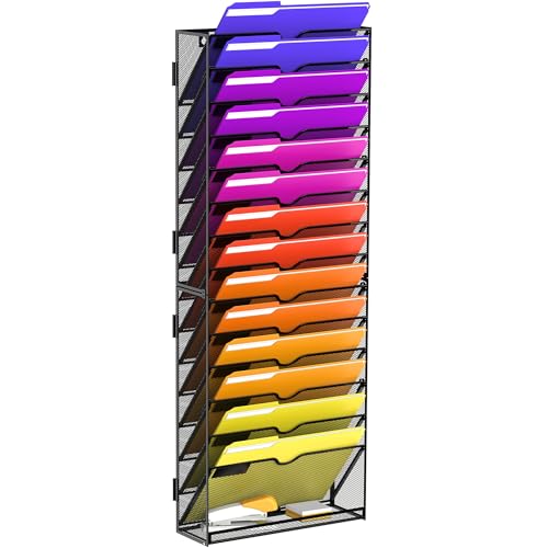 15-Tier Wall File Organizer, Wall File Holder Mesh Mail Organizer for Papers, Folders, Letters, Magazine Rack for Office Home Classroom, Black - size: 15Tier-Black-1Pack