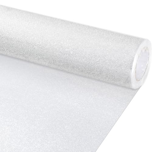 gisgfim 16" x20ft Glitter Bulletin Board Paper Roll Sparkle Color Bulletin Board Background Poster Paper Non Fading Gift Wrapping DIY Art Crafts for Office Classroom Decoration, White - color: White
