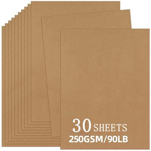 30 Sheets Brown Kraft Cardstock 8.5'' x 11'', 250gsm/90lb Heavyweight Cover Cardstock Paper, Thick and Smooth Card Stock Perfect for Invitations, Menus,DIY Cards, Arts and Crafts - color: kraft