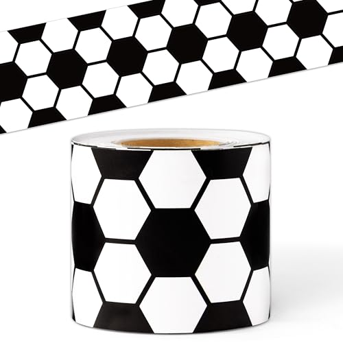 BeYumi Soccer Sport Border Trim - 65ft Back to School Soccer Patterned Straight Rolled Border Trim Black White Football Sports Theme Bulletin Board Set Party School Classroom Chalkboard Wall Decor - style: Soccer Patterned