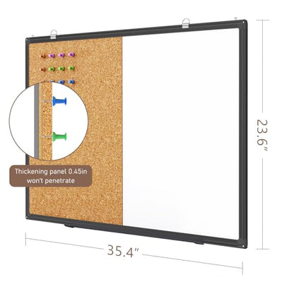 maxtek Combination White Board & Bulletin Cork Board 24 x 18 Whiteboard Magnetic, Combo Dry Erase Board with Black Aluminum Frame, 2' x 1.5' Hanging Message Board Wall Mounted for Homeschool Office - size: 24x18