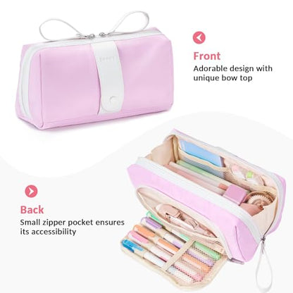 Sooez Big Capacity Pencil Case, Extra Large Pencil Pouch with Zipper Pocket, Wide Opening Pencil Bag, Portable Stationery Organizer, Cute Aesthetic School Office Supplies for Teens Girls, Purple - color: Purple