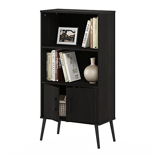 Furinno Claude Mid Century Style Accent Wooden Leg Bookcase Cabinet with Storage Organizer Shelves, Espresso - color: Espresso, size: Cabinet with Leg