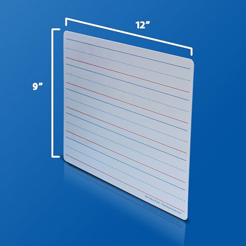 Flipside Products 9" x 12" Two-Sided Magnetic Red & Blue Ruled/Plain Dry Erase Learning Mat, Handwriting Practice, Education Learning, Lined, Economical - 48 Pack - style: Magnetic