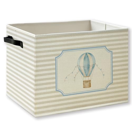 Hot Air Balloon Nursery Foldable Storage Bins Box with Handles, Playroom Neutral Striped Collapsible Foldable Basket Organizer for Kids Boy Girl Nursery Bedroom Bathroom Clothes Books - color: kid-12