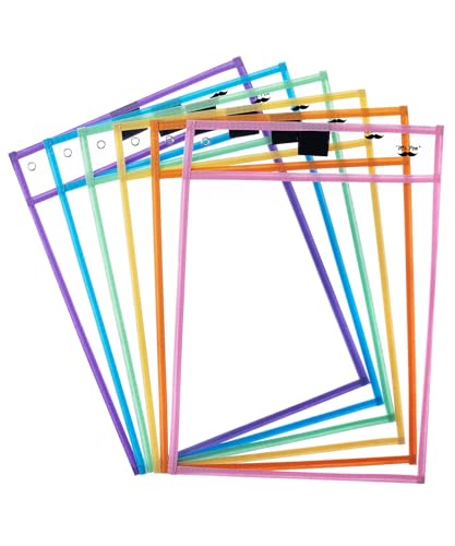 Mr. Pen- Reusable Dry Erase Pocket Sleeves, 10" x 14", 6 Pack | Pastel Colors, Clear Plastic Paper Sleeves, Ticket Holders, Clear Plastic Sheet Protectors, Teacher, School - color: Pastel Colors, size: 6 Pack