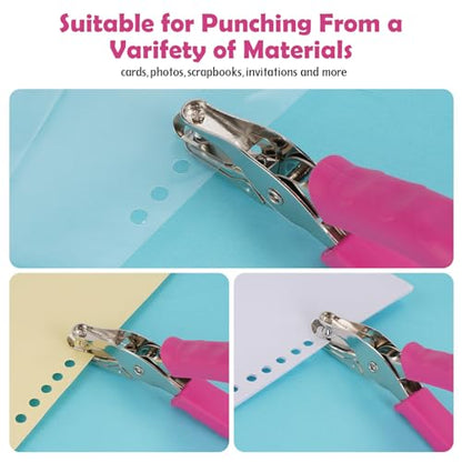 AEFFNOC Single Hole Punch, One Hole Puncher with Soft Grip Handle, 1/4 Inch Paper Hole Punches, Small Hole Punchers with Paper Mess Tray, 6 Sheets Capacity, for Crafts, Scrapbooks (Pink) - color: Pink 1/4 inch