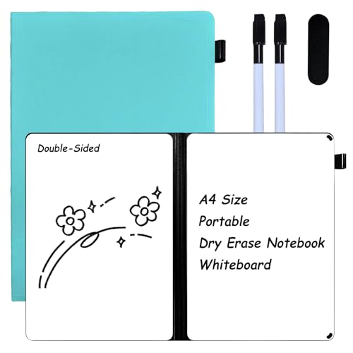 Portable White Board Dry Erase Notebook, Double Sided Folding Whiteboards with Pen and Erase, Small Dry Erase Board for Study, Meeting, Planning 12"x9" (A4), Anti-Ghosting (Green) - color: Green