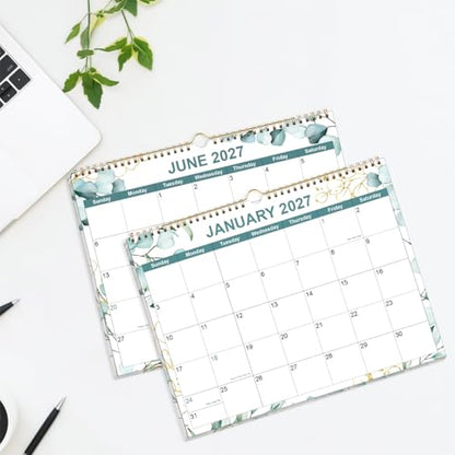 2026-2027 Calendar, Wall Calendar 2026-2027 from June 2026 - December 2027, 19 Months Calendar with Premium Paper, Twin-Wire Binding & Hanging Hook, 8.5" x 11", Green Leaf - color: Green Leaf, size: 8.5" x 11"