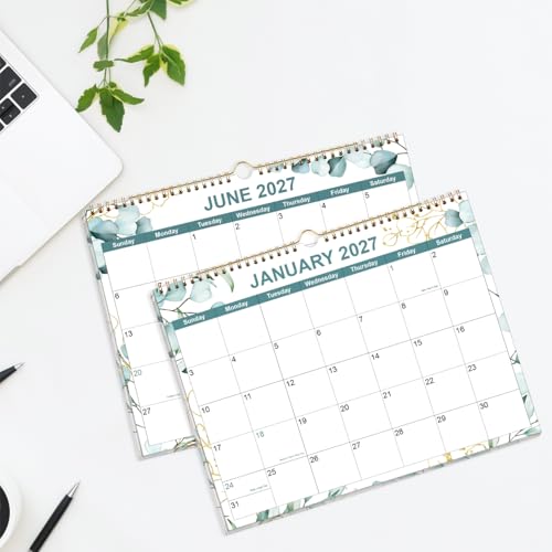 2026-2027 Calendar, Wall Calendar 2026-2027 from June 2026 - December 2027, 19 Months Calendar with Premium Paper, Twin-Wire Binding & Hanging Hook, 8.5" x 11", Green Leaf - color: Green Leaf, size: 8.5" x 11"