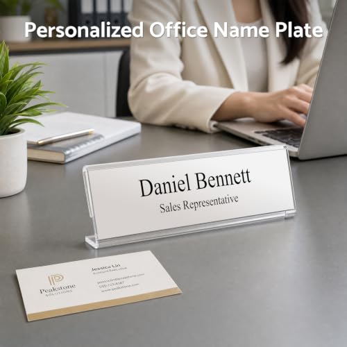 HlIMIEI Acrylic Name Plates for Desks, 10 Pack Clear Name Holders 2 x 8, Reusable Table Name Plaques Sign Holder Display Stand for Office, Meeting, Reception - style: L-shaped - 10pack