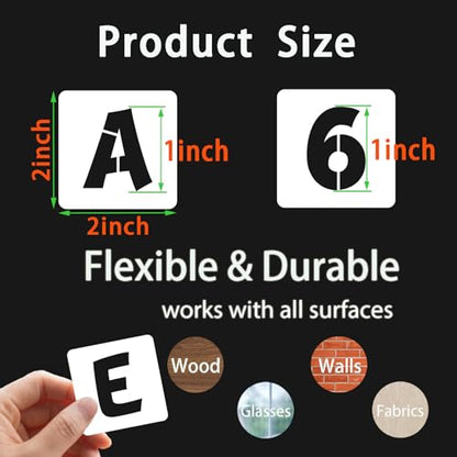 BAMIDELE 1 Inch Letter and Number Stencils, 40 Pcs Reusable Plastic Alphabet Spray Paint Stencils for Painting on Wood, Wall, Fabric, Rock, Chalkboard, Door Porch, Signage, DIY Craft Decoration - size: 1 Inch