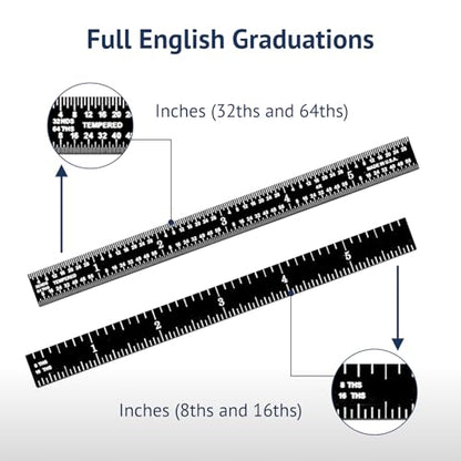 PEC Tools 6" Stainless Steel Flexible Metal Ruler with Black Chrome Finish, 4R Graduaction (1/8", 1/16", 1/32", 1/64"), High-Contrast Imperial Machinist Rule, Easy to Read, Made in USA - color: Black Chrome-Flexible, size: 6"