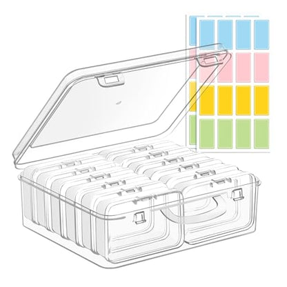 zoeynex Small Bead Organizers and Storage, 12 Clear Plastic Boxes with Hinged Lids, for Beads, Jewelry Making, Crafts, Hardware, Fishing Tackle, Small Parts (32 Labels) - size: 3" x 2" x 0.8" (12 Pack)