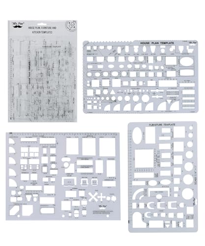 Mr. Pen- House Plan, 3 pcs, Interior Design and Furniture Templates | Clear Flexible Plastic, Drafting Tools, Ruler Shapes for Architecture, 1/4 Inch Scale, Kitchen, Bath, Bedroom, Office - color: Clear, size: 3 pcs