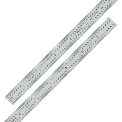 PEC Tools Steel Rule, 12 Inch, Flexible, 4R (1/8",1/16",1/32",1/64") Satin Chrome Finish, Made in USA - color: Carbon Steel-Flexible, size: 12"