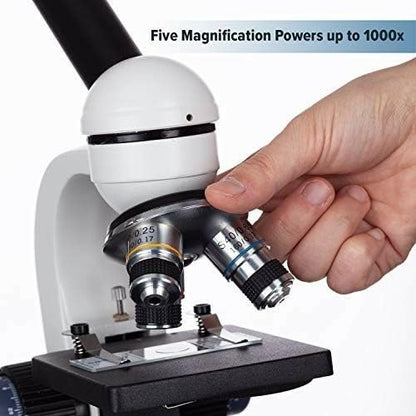AmScope - 40X-1000X Compound Monocular Student Microscope Set + Slide Preparation Kit + Science Experiment Cards - M150C-SP14-EXCL1 - style: w/ Experiment Cards + Slide Prep Kit