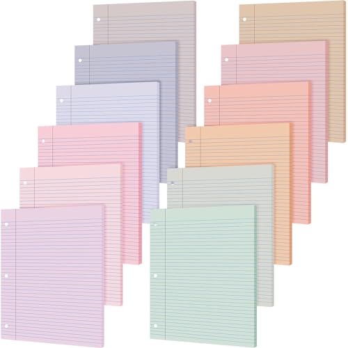 PerKoop 12 Pack 600 Sheets Colored Loose Leaf Paper College Ruled 8" x 10.5", Pastel Colorful Lined Writing Paper 3 Hole Punched Filler for 3 Ring Binder School Office Supplies(Fantasy Color) - color: Fantasy Color