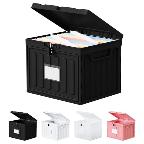 Small File Cabinet, Plastic File Box with Lid for Letter Size Hanging File Folders, Easy Carry Filling Box for Home, Office, School, Vertical File Cabinets, Stackable Storage Bins(Black, 1 Pcak) - color: Black, size: 1 Pcak