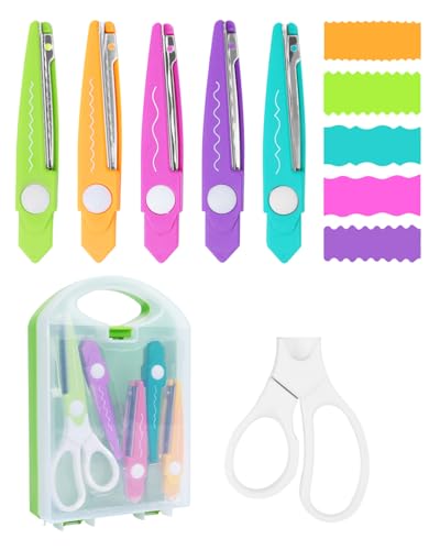 UCEC Decorative Paper Scissors Set, 5 Pairs Zig Zag Edges With Portable Organizing Container, Great for DIY Wavy Cutting, Crafts, Scrapbooking, Paper Quilling and Kid's Designs - color: 5 in 1