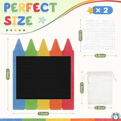 Crayon Shaped Changeable Felt Letter Board with Letters Back to School Supplies 13 x 11 Message Board First Day Last Day Sign Decor Wooden Photo Prop Centerpiece - style: Crayon