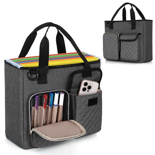 LUXJA Vertical File Organizer for Letter Size Hanging File Folder, Portable Document Organizer with Tablet Pocket (Up to 12.9 in), Bag Only, Gray - color: Gray