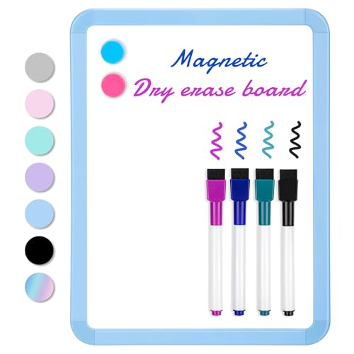 VUSIGN Small White Board Dry Erase, 8.5'' x 11'' Magnetic Dry Erase Board, Mini Whiteboard with Markers for Students, Fridge, Wall, Locker, Blue - color: H-blue