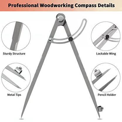 Compass for Geometry, 24 inch Compass for Woodworking, Precision Woodworking Compass with Wing Divider and Pencil Holder, Large Compass for Geometry, Drafting, Drawing Compass (24inch) - size: 24inch
