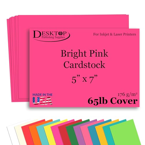 50 Sheets Bright Pink 5” x 7” Cardstock Paper – Blank Printable Cards for Invitations, Postcards & Announcements – Premium 65lb Cover Cardstock for Inkjet & Laser Printers - Multiple Colors - color: Pink