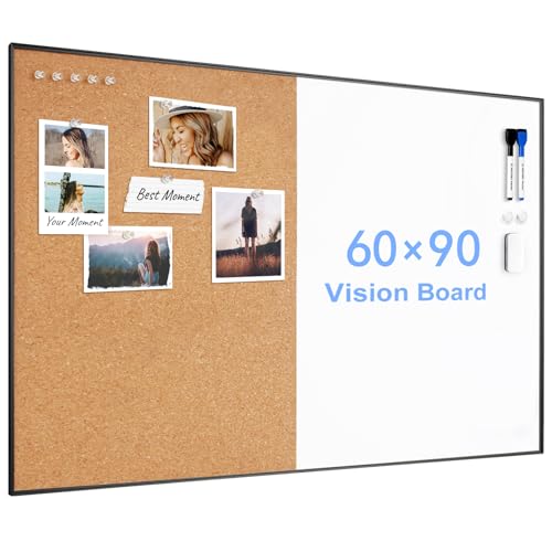 ARCOBIS Cork Board White Board Combo, 36 x 24 Inch Bulletin Board, Magnetic Dry Erase Board & Corkboard for Wall, Vision Board for Home, Office, School, Black Frame - color: Black, size: 36 x 24 Inch