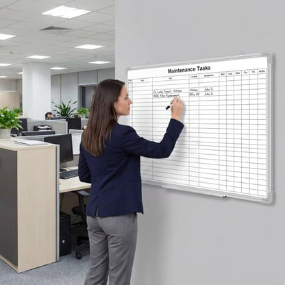 AmazingSpark Lined Whiteboard Blank Grid Aluminum Frame Dry Erase Board Reusable Wall Mounted Board for Scheduling, to Do Lists Weekly Planning Home Work (36 x 24 Inch,Horizontal Maintenance Tasks) - size: 25"W x 2"H, style: Horizontal Maintenance Tasks