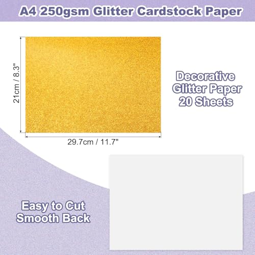 PATIKIL 20Sheets Gold Glitter Cardstock, 8.3x11.7 in A4 Glitter Paper Card Stock Shiny Scrapbook 250gsm Sparkly Paper Large Shimmer for Crafts Scrapbook DIY Art Wedding Party - color: Gold, size: 8.3x11.7 In
