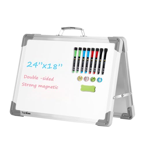 TANKEE Whiteboard 18x24 Inches Double Sided Magnetic Dry Erase Board with Stand, Foldable Desktop Tabletop White Board Easel Portable Whiteboard for Classroom Homeschooling Home Office School Teacher - color: Gray, size: 24"W x 18"H