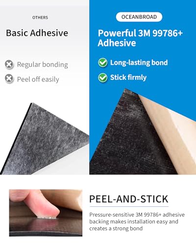 OCEANBROAD Boat Flooring with 3M 99786+ High Strength Adhesive Backing EVA Foam Self-Adhesive 96''x45.6'' Faux Teak Marine Decking Sheet for Jon Boats Yacht RV Floor - color: Brown with Black Lines