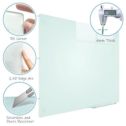 Glass Magnetic Dry-Erase Board - 48 x 36 Inches Hanging Glass Whiteboard for Wall, Large Frameless Magnetic White Board for Office, Home & School - color: 36*48 White Hanging