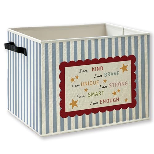 Inspirational Kids Nursery Foldable Storage Bins Box with Handles, Motivational Blue Striped Collapsible Foldable Basket Organizer for Kids Nursery Bedroom Bathroom Playroom Clothes Books - color: kid-18