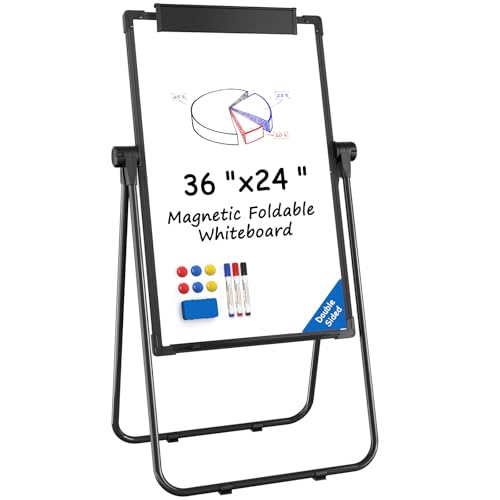 MaxGear Easel Whiteboard with Stand, 36" x 24" Double-Sided Dry Erase Board | Large Whiteboard Flip Chart, Height Adjustable,Foldable, Portable for Home Office Classroom Teaching Aluminium Alloy Frame - size: 24"W x 36"H, style: Black Frame