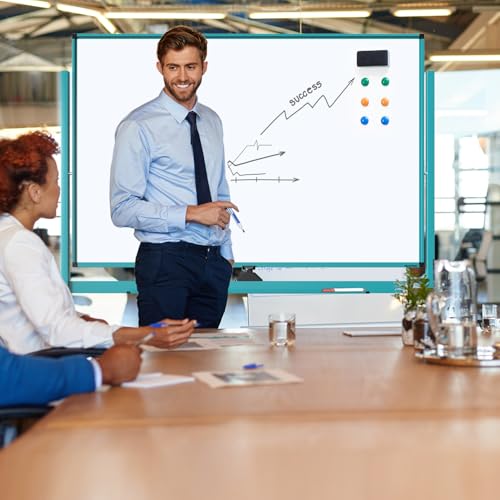 TSJ OFFICE Large Rolling Whiteboard - Dry Erase Magnetic 48 x 32 Inches White Board Height Adjust Double Sides Mobile Portable Easel on Wheels, Dry Erase Board with Stand for Office, Home & Classroom - color: Blue