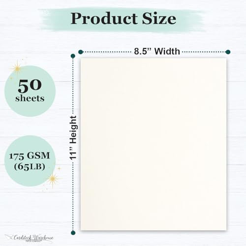 Cardstock Warehouse Pop-Tone Whip Cream Card Stock Paper - 50 Sheets, 8.5 x 11" - 65 lb / 175 GSM Premium Cream Card Stock for Die-cutting, Crafts, Printing, Card Making and DIY Projects - color: Whip Cream