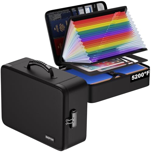 ENGPOW 5200℉ Soft Case Fireproof Document Box with Lock,Fireproof Box with 25 Colorful Pocket Accordion File Folder,Fireproof Water Resistant Safe File Organizer Storage for Important Documents - color: Black, style: 25 Pockets,colorful