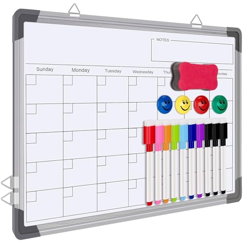 Dry Erase Calendar Whiteboard for Wall, Polegas 16" X 12" Magnetic White Board, Small Wall Monthly Double Sided Schedule Boards Student, Home, Office, Planning, Reminder, Task, List, Memo (White) - color: White, size: 12in*16in