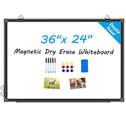 H-Qprobd 36"x24" White Board for Wall Double-Sided Magnetic Dry Erase Board with Black Aluminum Frame, Presentation Whiteboard Suitable for Home, Office, Classroom & Kitchen - size: 36"W x 24"H